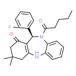 ChemSpider 2D Image | (11S)-11-(2-Fluorophenyl)-3,3-dimethyl-10-pentanoyl-2,3,4,5,10,11-hexahydro-1H-dibenzo[b,e][1,4]diazepin-1-one | C26H29FN2O2