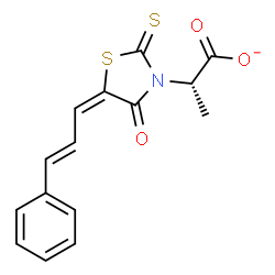 ChemSpider 2D Image | (2R)-2-{(5E)-4-Oxo-5-[(2E)-3-phenyl-2-propen-1-ylidene]-2-thioxo-1,3-thiazolidin-3-yl}propanoate | C15H12NO3S2
