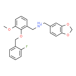 ChemSpider 2D Image | 1,3-Benzodioxol-5-yl-N-{2-[(2-fluorobenzyl)oxy]-3-methoxybenzyl}methanaminium | C23H23FNO4