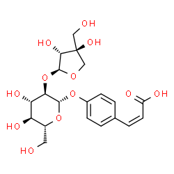 ChemSpider 2D Image | (2Z)-3-[4-({2-O-[(2S,3R,4S)-3,4-Dihydroxy-4-(hydroxymethyl)tetrahydro-2-furanyl]-beta-D-glucopyranosyl}oxy)phenyl]acrylic acid | C20H26O12
