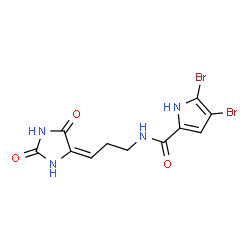 ChemSpider 2D Image | 4,5-Dibromo-N-[3-(2,5-dioxoimidazolidin-4-ylidene)propyl]-1H-pyrrole-2-carboxamide | C11H10Br2N4O3