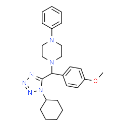 ChemSpider 2D Image | 1-[(1-Cyclohexyl-1H-tetrazol-5-yl)(4-methoxyphenyl)methyl]-4-phenylpiperazine | C25H32N6O
