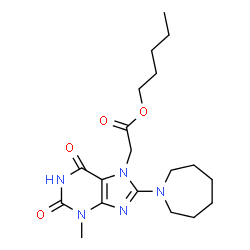 ChemSpider 2D Image | Pentyl [8-(1-azepanyl)-3-methyl-2,6-dioxo-1,2,3,6-tetrahydro-7H-purin-7-yl]acetate | C19H29N5O4