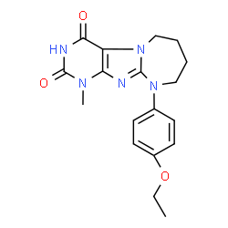 ChemSpider 2D Image | 10-(4-Ethoxyphenyl)-1-methyl-7,8,9,10-tetrahydro-1H-[1,3]diazepino[2,1-f]purine-2,4(3H,6H)-dione | C18H21N5O3