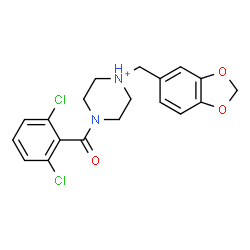 ChemSpider 2D Image | 1-(1,3-Benzodioxol-5-ylmethyl)-4-(2,6-dichlorobenzoyl)piperazin-1-ium | C19H19Cl2N2O3