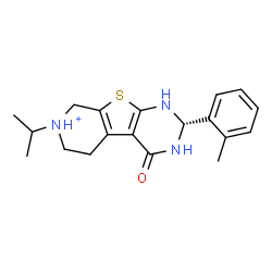 ChemSpider 2D Image | (2R)-7-Isopropyl-2-(2-methylphenyl)-4-oxo-1,2,3,4,5,6,7,8-octahydropyrido[4',3':4,5]thieno[2,3-d]pyrimidin-7-ium | C19H24N3OS