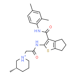ChemSpider 2D Image | (3S)-1-[2-({3-[(2,4-Dimethylphenyl)carbamoyl]-5,6-dihydro-4H-cyclopenta[b]thiophen-2-yl}amino)-2-oxoethyl]-3-methylpiperidinium | C24H32N3O2S