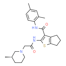 ChemSpider 2D Image | N-(2,4-Dimethylphenyl)-2-({[(3S)-3-methyl-1-piperidinyl]acetyl}amino)-5,6-dihydro-4H-cyclopenta[b]thiophene-3-carboxamide | C24H31N3O2S