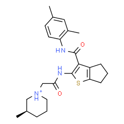 ChemSpider 2D Image | (3R)-1-[2-({3-[(2,4-Dimethylphenyl)carbamoyl]-5,6-dihydro-4H-cyclopenta[b]thiophen-2-yl}amino)-2-oxoethyl]-3-methylpiperidinium | C24H32N3O2S