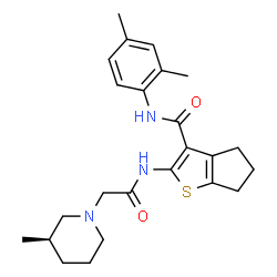 ChemSpider 2D Image | N-(2,4-Dimethylphenyl)-2-({[(3R)-3-methyl-1-piperidinyl]acetyl}amino)-5,6-dihydro-4H-cyclopenta[b]thiophene-3-carboxamide | C24H31N3O2S
