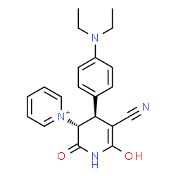 ChemSpider 2D Image | 1-{(3R,4S)-5-Cyano-4-[4-(diethylamino)phenyl]-6-hydroxy-2-oxo-1,2,3,4-tetrahydro-3-pyridinyl}pyridinium | C21H23N4O2