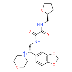 ChemSpider 2D Image | 4-{(1S)-1-(1,3-Benzodioxol-5-yl)-2-[(oxo{[(2S)-tetrahydro-2-furanylmethyl]amino}acetyl)amino]ethyl}morpholin-4-ium | C20H28N3O6