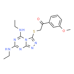 ChemSpider 2D Image | 2-{[5,7-Bis(ethylamino)[1,2,4]triazolo[4,3-a][1,3,5]triazin-3-yl]sulfanyl}-1-(3-methoxyphenyl)ethanone | C17H21N7O2S