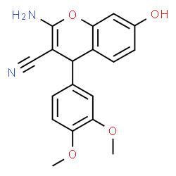 ChemSpider 2D Image | 2-Amino-4-(3,4-dimethoxyphenyl)-7-hydroxy-4H-chromene-3-carbonitrile | C18H16N2O4