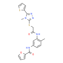 ChemSpider 2D Image | N-{4-Methyl-3-[({[4-methyl-5-(2-thienyl)-4H-1,2,4-triazol-3-yl]sulfanyl}acetyl)amino]phenyl}-2-furamide | C21H19N5O3S2