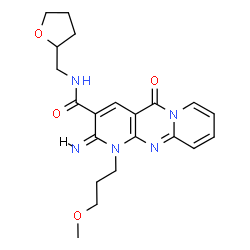 ChemSpider 2D Image | (2E)-2-Imino-1-(3-methoxypropyl)-5-oxo-N-(tetrahydro-2-furanylmethyl)-1,5-dihydro-2H-dipyrido[1,2-a:2',3'-d]pyrimidine-3-carboxamide | C21H25N5O4