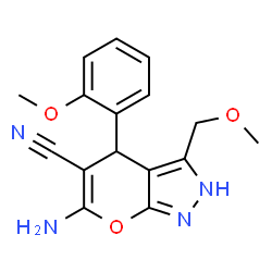 ChemSpider 2D Image | 6-Amino-3-(methoxymethyl)-4-(2-methoxyphenyl)-2,4-dihydropyrano[2,3-c]pyrazole-5-carbonitrile | C16H16N4O3