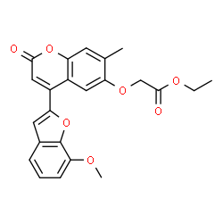 ChemSpider 2D Image | Ethyl {[4-(7-methoxy-1-benzofuran-2-yl)-7-methyl-2-oxo-2H-chromen-6-yl]oxy}acetate | C23H20O7