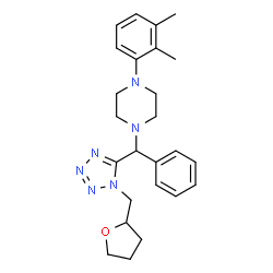 ChemSpider 2D Image | 1-(2,3-Dimethylphenyl)-4-{phenyl[1-(tetrahydro-2-furanylmethyl)-1H-tetrazol-5-yl]methyl}piperazine | C25H32N6O