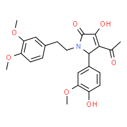 ChemSpider 2D Image | 4-Acetyl-1-[2-(3,4-dimethoxyphenyl)ethyl]-3-hydroxy-5-(4-hydroxy-3-methoxyphenyl)-1,5-dihydro-2H-pyrrol-2-one | C23H25NO7