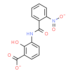 ChemSpider 2D Image | 2-Hydroxy-3-[(2-nitrobenzoyl)amino]benzoate | C14H9N2O6