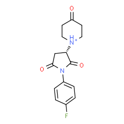 ChemSpider 2D Image | 1-[(3S)-1-(4-Fluorophenyl)-2,5-dioxo-3-pyrrolidinyl]-4-oxopiperidinium | C15H16FN2O3