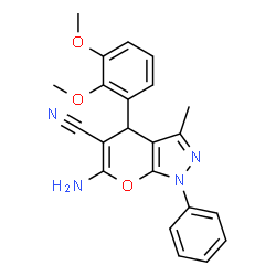 ChemSpider 2D Image | 6-amino-4-(2,3-dimethoxyphenyl)-3-methyl-1-phenyl-4H-pyrano[2,3-c]pyrazole-5-carbonitrile | C22H20N4O3