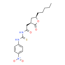 ChemSpider 2D Image | N-[(4-Nitrophenyl)carbamothioyl]-2-[(3R,5R)-2-oxo-5-pentyltetrahydro-3-furanyl]acetamide | C18H23N3O5S