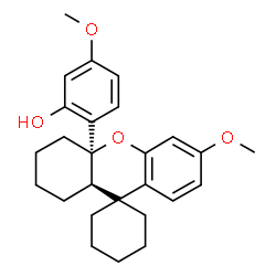 ChemSpider 2D Image | 5-Methoxy-2-[(4a'R,9a'R)-6'-methoxy-1',3',4',9a'-tetrahydrospiro[cyclohexane-1,9'-xanthen]-4a'(2'H)-yl]phenol | C26H32O4