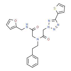 ChemSpider 2D Image | N-(2-Furylmethyl)-N~2~-(2-phenylethyl)-N~2~-{[5-(2-thienyl)-2H-tetrazol-2-yl]acetyl}glycinamide | C22H22N6O3S