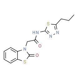 ChemSpider 2D Image | 2-(2-Oxo-1,3-benzothiazol-3(2H)-yl)-N-(5-propyl-1,3,4-thiadiazol-2-yl)acetamide | C14H14N4O2S2