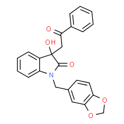 ChemSpider 2D Image | 1-Benzo[1,3]dioxol-5-ylmethyl-3-hydroxy-3-(2-oxo-2-phenyl-ethyl)-1,3-dihydro-indol-2-one | C24H19NO5
