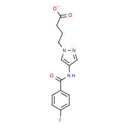 ChemSpider 2D Image | 4-{4-[(4-Fluorobenzoyl)amino]-1H-pyrazol-1-yl}butanoate | C14H13FN3O3