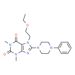 ChemSpider 2D Image | 7-(2-Ethoxy-ethyl)-1,3-dimethyl-8-(4-phenyl-piperazin-1-yl)-3,7-dihydro-purine-2,6-dione | C21H28N6O3