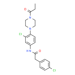 ChemSpider 2D Image | 2-(4-Chlorophenyl)-N-[3-chloro-4-(4-propionyl-1-piperazinyl)phenyl]acetamide | C21H23Cl2N3O2