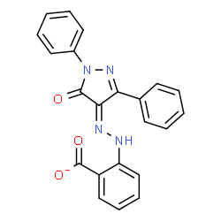 ChemSpider 2D Image | 2-[(2E)-2-(5-Oxo-1,3-diphenyl-1,5-dihydro-4H-pyrazol-4-ylidene)hydrazino]benzoate | C22H15N4O3