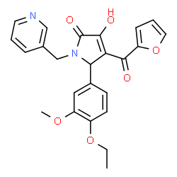 ChemSpider 2D Image | 5-(4-Ethoxy-3-methoxyphenyl)-4-(2-furoyl)-3-hydroxy-1-(3-pyridinylmethyl)-1,5-dihydro-2H-pyrrol-2-one | C24H22N2O6