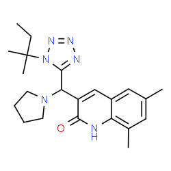 ChemSpider 2D Image | 6,8-Dimethyl-3-{[1-(2-methyl-2-butanyl)-1H-tetrazol-5-yl](1-pyrrolidinyl)methyl}-2(1H)-quinolinone | C22H30N6O