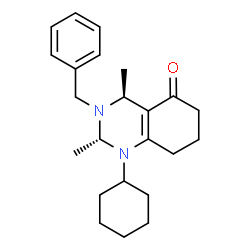 ChemSpider 2D Image | (2R,4S)-3-Benzyl-1-cyclohexyl-2,4-dimethyl-2,3,4,6,7,8-hexahydro-5(1H)-quinazolinone | C23H32N2O