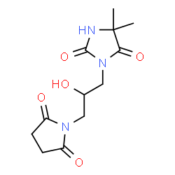 ChemSpider 2D Image | 3-[3-(2,5-Dioxo-1-pyrrolidinyl)-2-hydroxypropyl]-5,5-dimethyl-2,4-imidazolidinedione | C12H17N3O5
