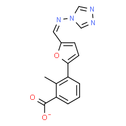 ChemSpider 2D Image | 2-Methyl-3-{5-[(Z)-(4H-1,2,4-triazol-4-ylimino)methyl]-2-furyl}benzoate | C15H11N4O3