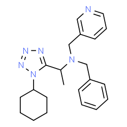 ChemSpider 2D Image | N-Benzyl-1-(1-cyclohexyl-1H-tetrazol-5-yl)-N-(3-pyridinylmethyl)ethanamine | C22H28N6
