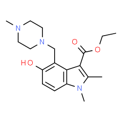 ChemSpider 2D Image | Ethyl 5-hydroxy-1,2-dimethyl-4-[(4-methyl-1-piperazinyl)methyl]-1H-indole-3-carboxylate | C19H27N3O3