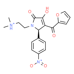 ChemSpider 2D Image | 2-[(2R)-3-(2-Furoyl)-4-hydroxy-2-(4-nitrophenyl)-5-oxo-2,5-dihydro-1H-pyrrol-1-yl]-N,N-dimethylethanaminium | C19H20N3O6