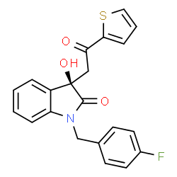 ChemSpider 2D Image | (3R)-1-(4-Fluorobenzyl)-3-hydroxy-3-[2-oxo-2-(2-thienyl)ethyl]-1,3-dihydro-2H-indol-2-one | C21H16FNO3S