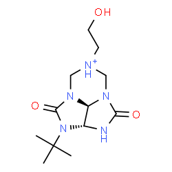ChemSpider 2D Image | (2aR,7bR)-6-(2-Hydroxyethyl)-2-(2-methyl-2-propanyl)-1,4-dioxooctahydro-5H-2,3,4a,7a-tetraaza-6-azoniacyclopenta[cd]indene | C12H22N5O3