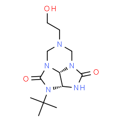 ChemSpider 2D Image | (2aR,7bS)-6-(2-Hydroxyethyl)-2-(2-methyl-2-propanyl)tetrahydro-5H-2,3,4a,6,7a-pentaazacyclopenta[cd]indene-1,4(2H,3H)-dione | C12H21N5O3
