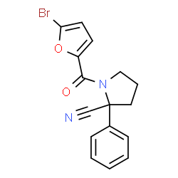 ChemSpider 2D Image | 1-(5-Bromo-2-furoyl)-2-phenyl-2-pyrrolidinecarbonitrile | C16H13BrN2O2