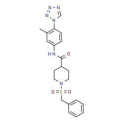 ChemSpider 2D Image | 1-(Benzylsulfonyl)-N-[3-methyl-4-(1H-tetrazol-1-yl)phenyl]-4-piperidinecarboxamide | C21H24N6O3S