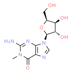 ChemSpider 2D Image | 2-Amino-1-methyl-9-(beta-L-xylofuranosyl)-1,9-dihydro-6H-purin-6-one | C11H15N5O5